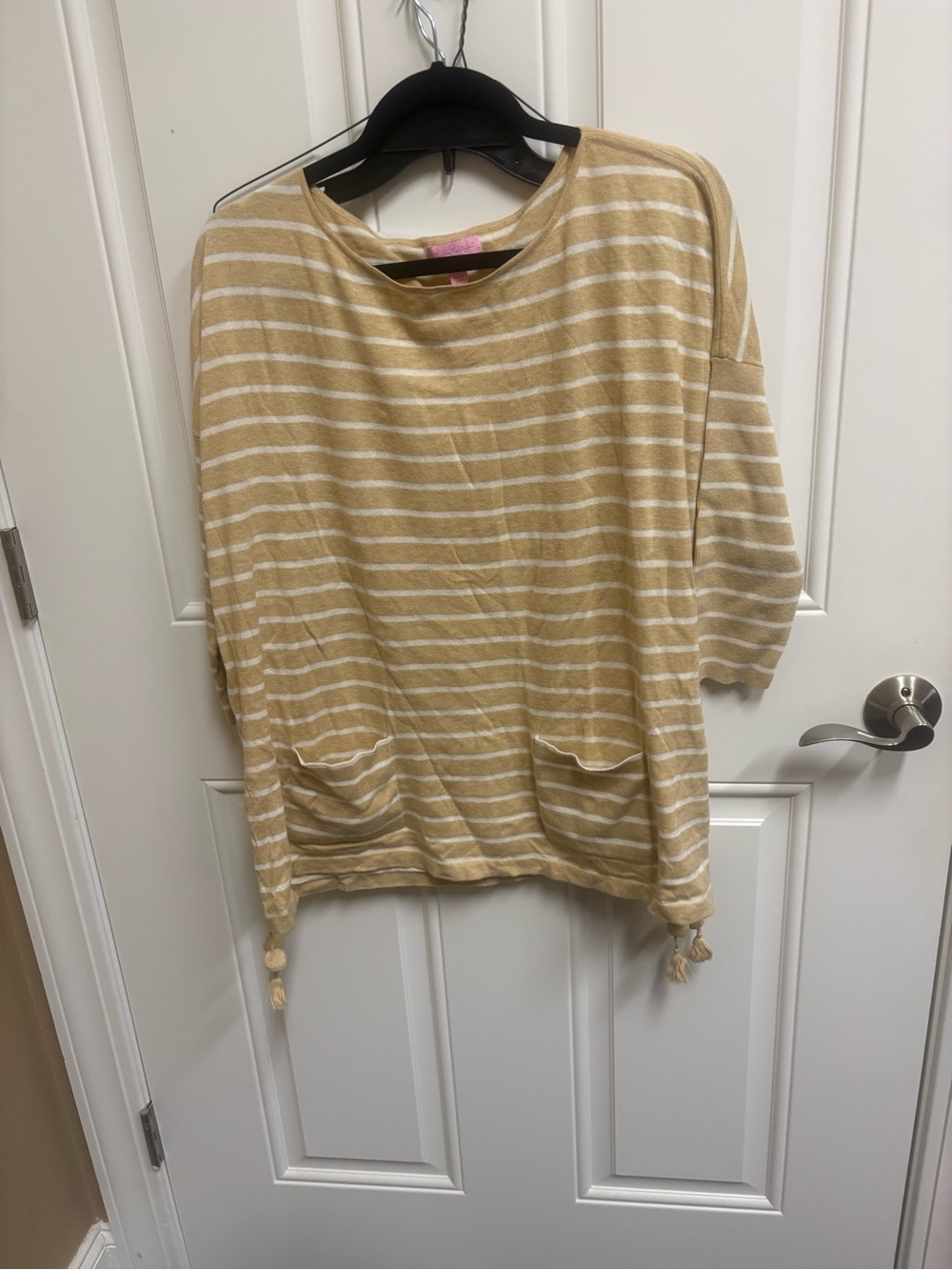 Lilly Pulitzer Mustard Stripe Tassel Pocket Pullover